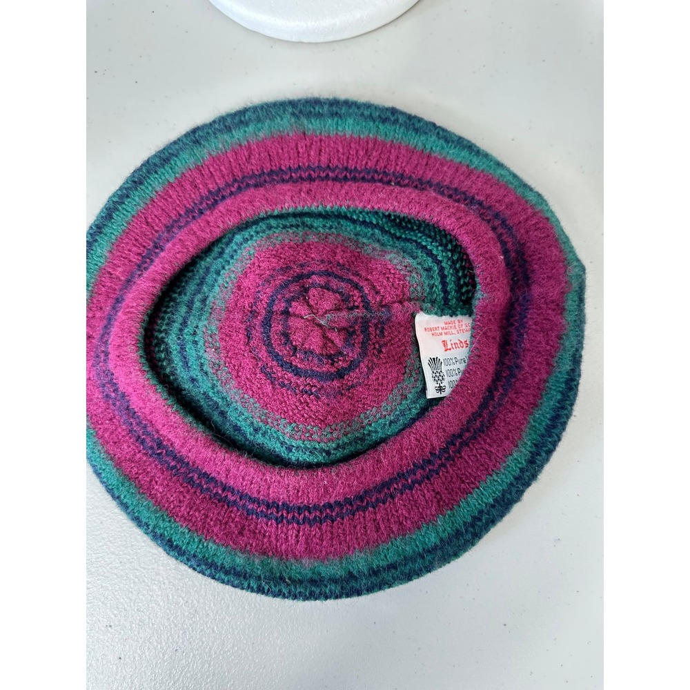 Robert Mackie of Scotland Lindsay Pure Wool Tam Hat Beret Magenta Green Pink Vtg - Picture 6 of 7